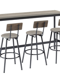 Long Bar Table Set With 3 PU Upholstered Bar Stools, Industrial Bar Table And Chairs For Kitchen Breakfast Table, Living Room, Banquet Hall, Rustic Gray And Black, 63inL X15.7 W X 37.5 H