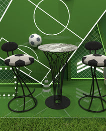 Upholstered S-shaped Barstools Set Of 2 Velvet Counter Bar Stools Football Print Round Dining Stool For Kitchen & Living Room Black Frame  Black Back
