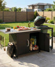 K&K 76.6  Outdoor Large Grill Cart With Storage Cabinet, Outdoor Kitchen Island With Steel Drop Leaf For Large Big Green Egg, Outdoor Grill Table With Adjustable Shelf & Hooks & Bottle Opener For BBQ