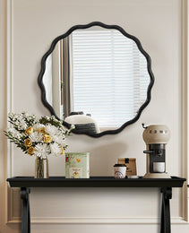 Solid Wood Wavy Mirror-Black Mirror Wall Decor 31 X 31 Modern Mirror Wall Decor For Bathroom, Bedroom, Living Room, Dining Room, Cloakroom, Entryway