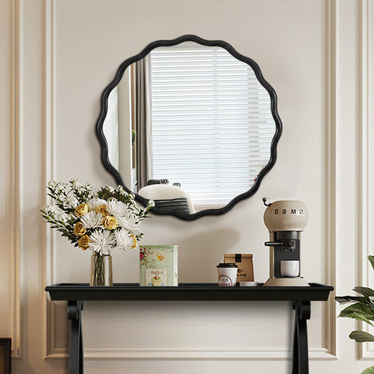 Solid Wood Wavy Mirror-Black Mirror Wall Decor 31 X 31 Modern Mirror Wall Decor For Bathroom, Bedroom, Living Room, Dining Room, Cloakroom, Entryway