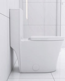 Elongated One-Piece Toilet – Modern White Porcelain Bathroom Toilet