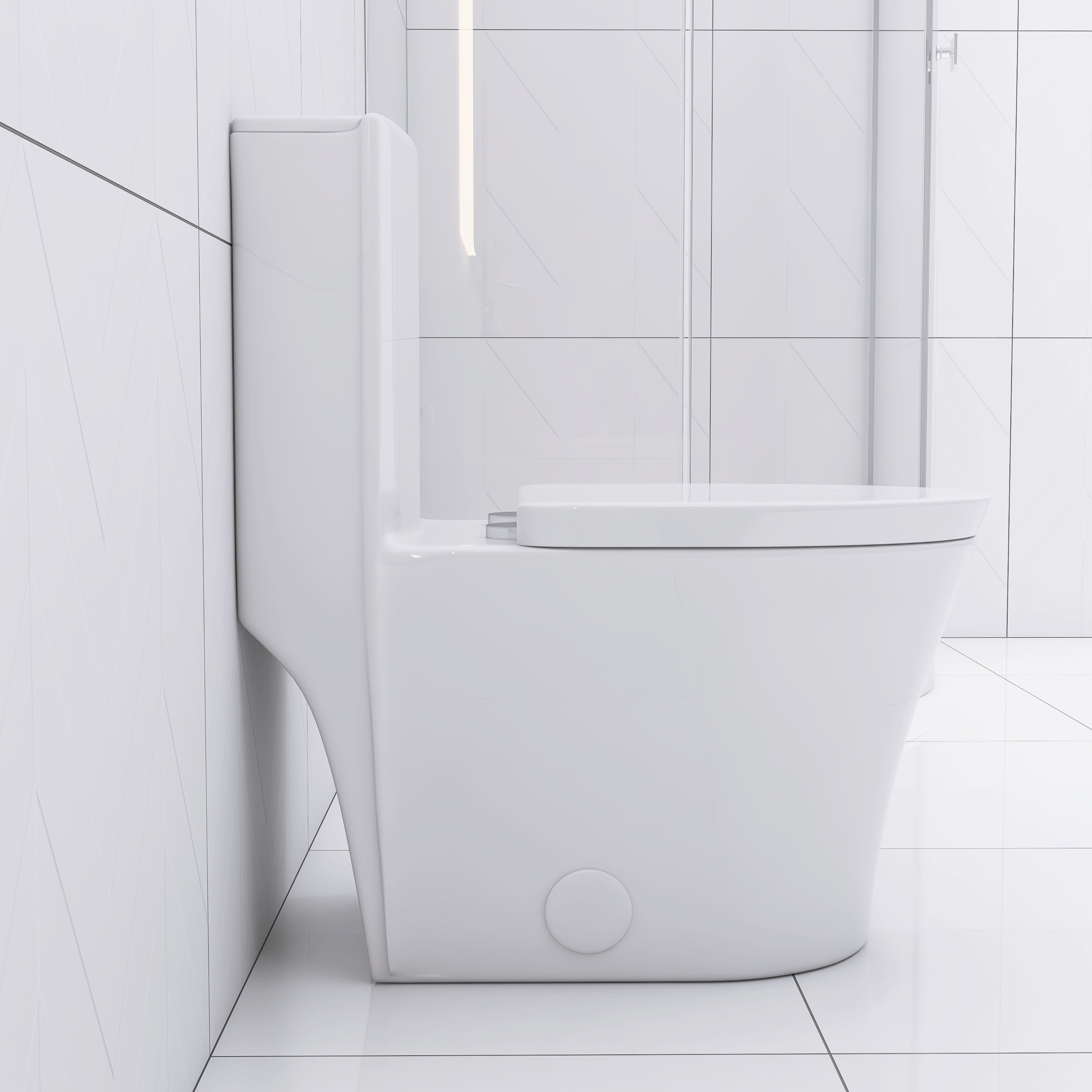Elongated One-Piece Toilet – Modern White Porcelain Bathroom Toilet