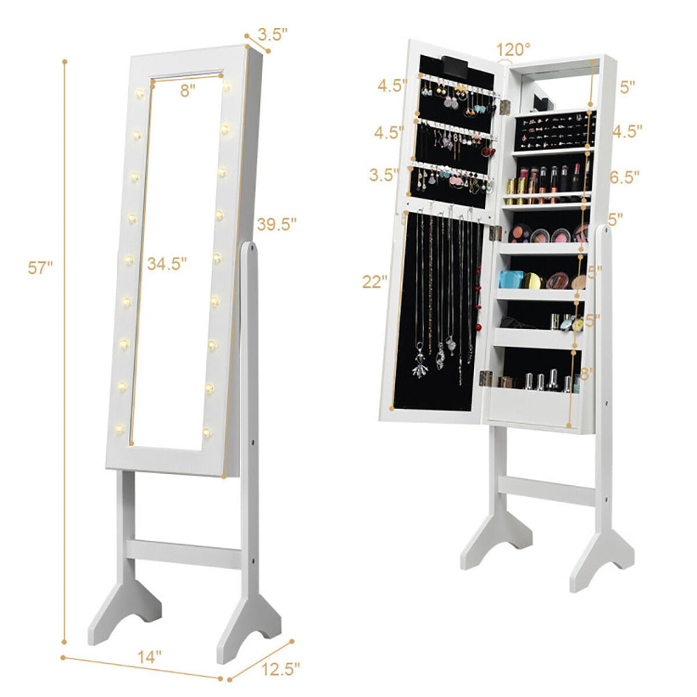 Mirrored Standing Jewelry Armoire Cabinet With LED Lights - CJDS