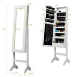 Mirrored Standing Jewelry Armoire Cabinet With LED Lights - CJDS