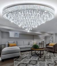 23.6" Modern Crystal Chandeliers LED Dimmable Flush Mount Ceiling Chandeliers for Living Room Entrance Foyer Bedroom Silver