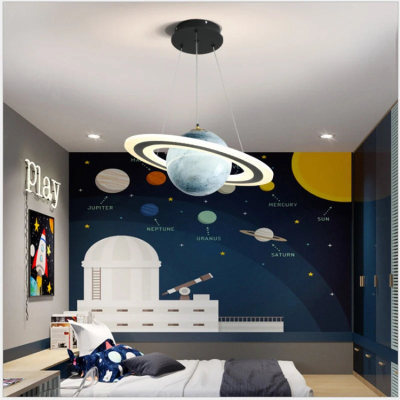 Planet Light Children's Room Chandeliers LED Astronaut Glass Ball Lamp Modern Warm Nursery Baby Room Boy Girl Bedroom Chandelier