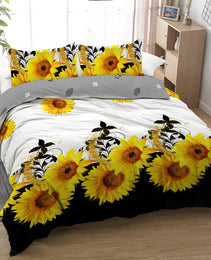 3 Pieces Black And White Background Sunflower Duvet Cover Set Yellow Flower Polyester Bedding Set For Adults Bedroom Decor Twin Full Queen King Size