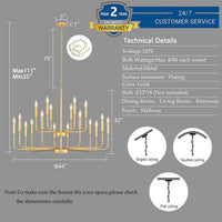 Gold Chandeliers for Dining Room Light Fixture，D44 Inch