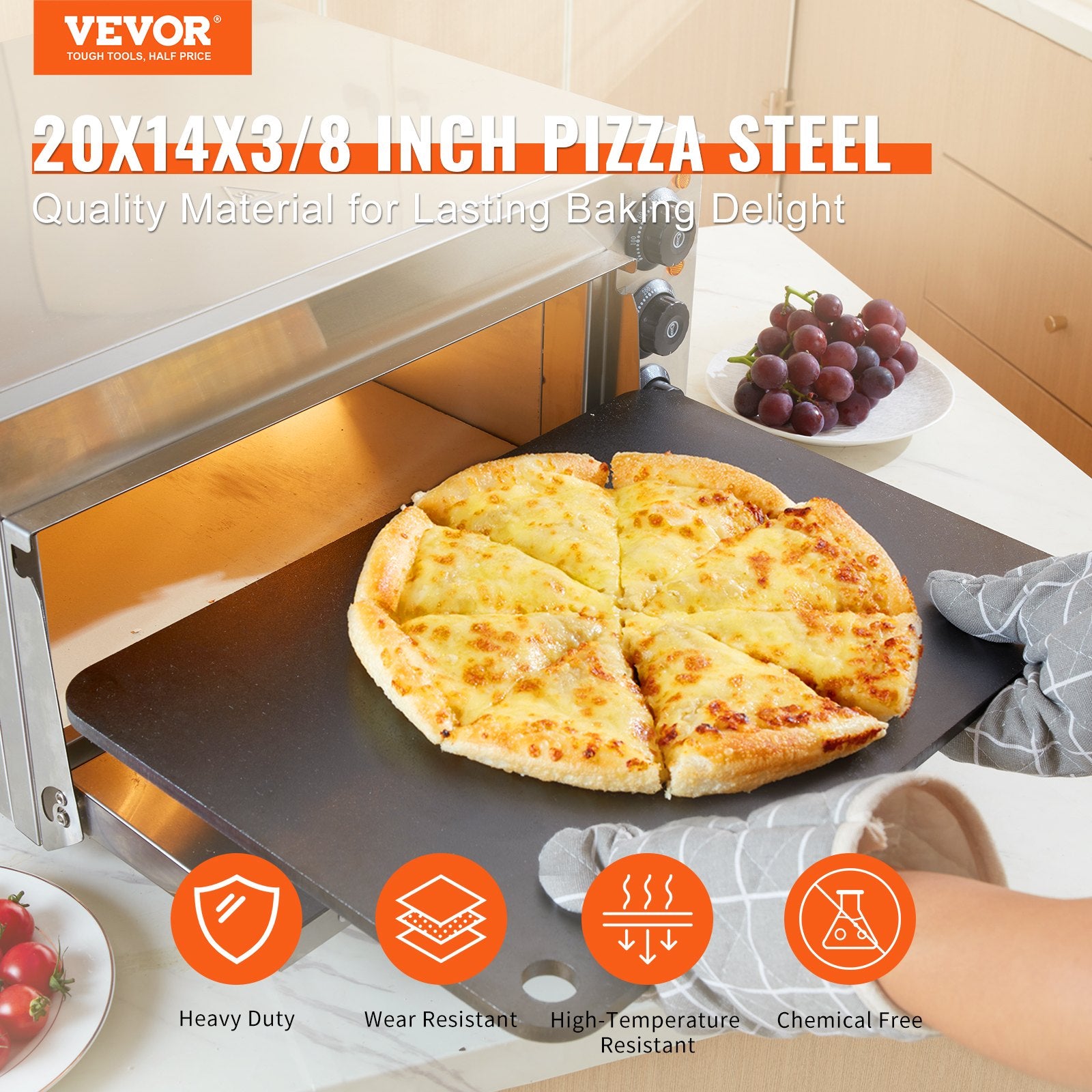 Pizza Steel, 20' X 14' X 3/8' Pizza Steel Plate For Oven, Pre-Seasoned Carbon Steel Pizza Baking Stone With 20X Higher Conductivity, Heavy Duty Rustproof Pizza Pan For Outdoor Grill, Indoor Oven