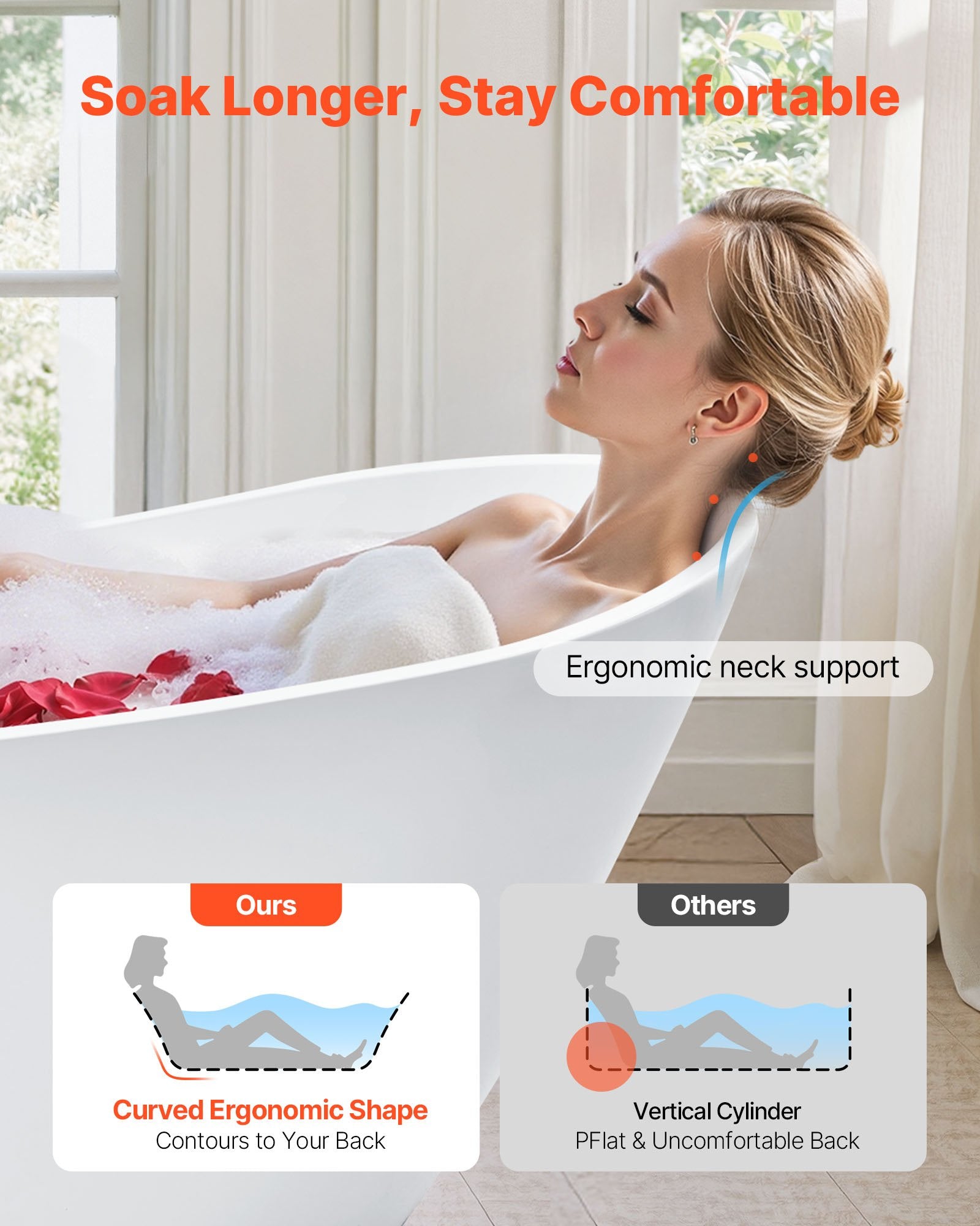 Acrylic Freestanding Bathtub, 67 Inch Contemporary Soaking White Tub With Brushed Nickel Overflow And Drain, Elegant Oval Shape Stand Alone Soaker Bathtub For Modern Bathroom Or Remodel Project