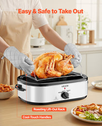 Quart Electric Roaster Oven – 1450W Self-Basting Turkey Roaster with Defrost & Warm Settings