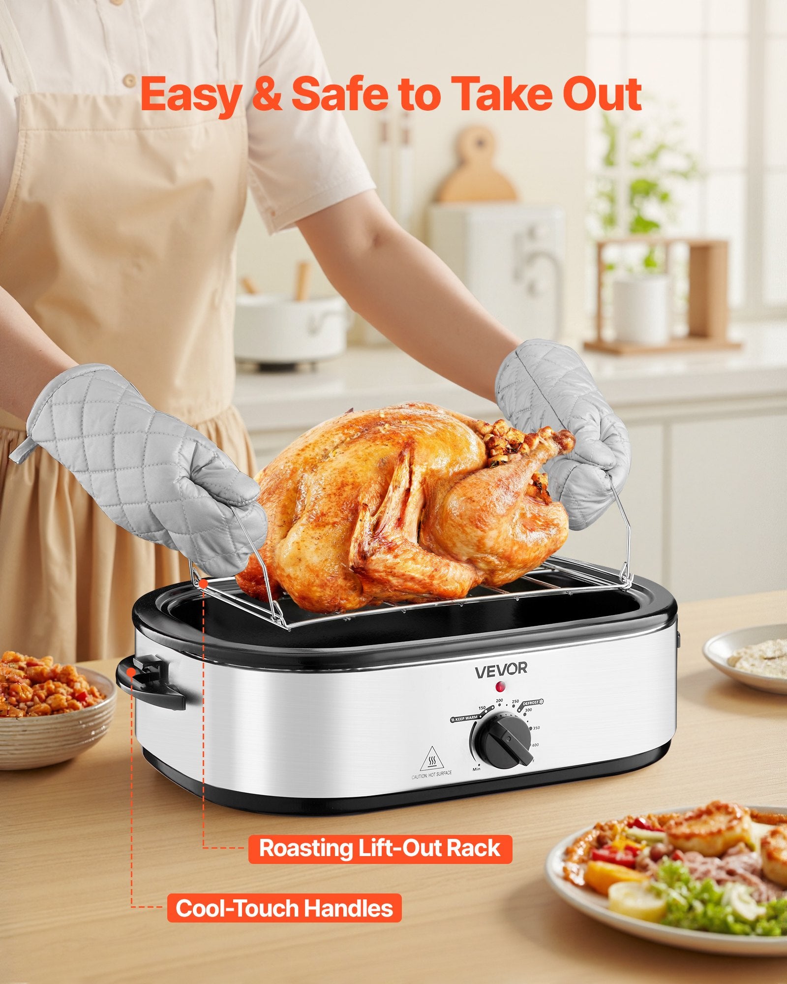 Quart Electric Roaster Oven – 1450W Self-Basting Turkey Roaster with Defrost & Warm Settings