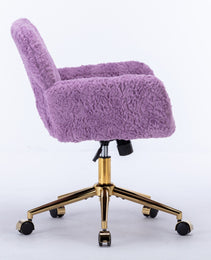 A&A Furniture Office Chair,Artificial Rabbit Hair Home Office Chair With Golden Metal Base,Adjustable Desk Chair Swivel Office Chair,Vanity Chair Violet
