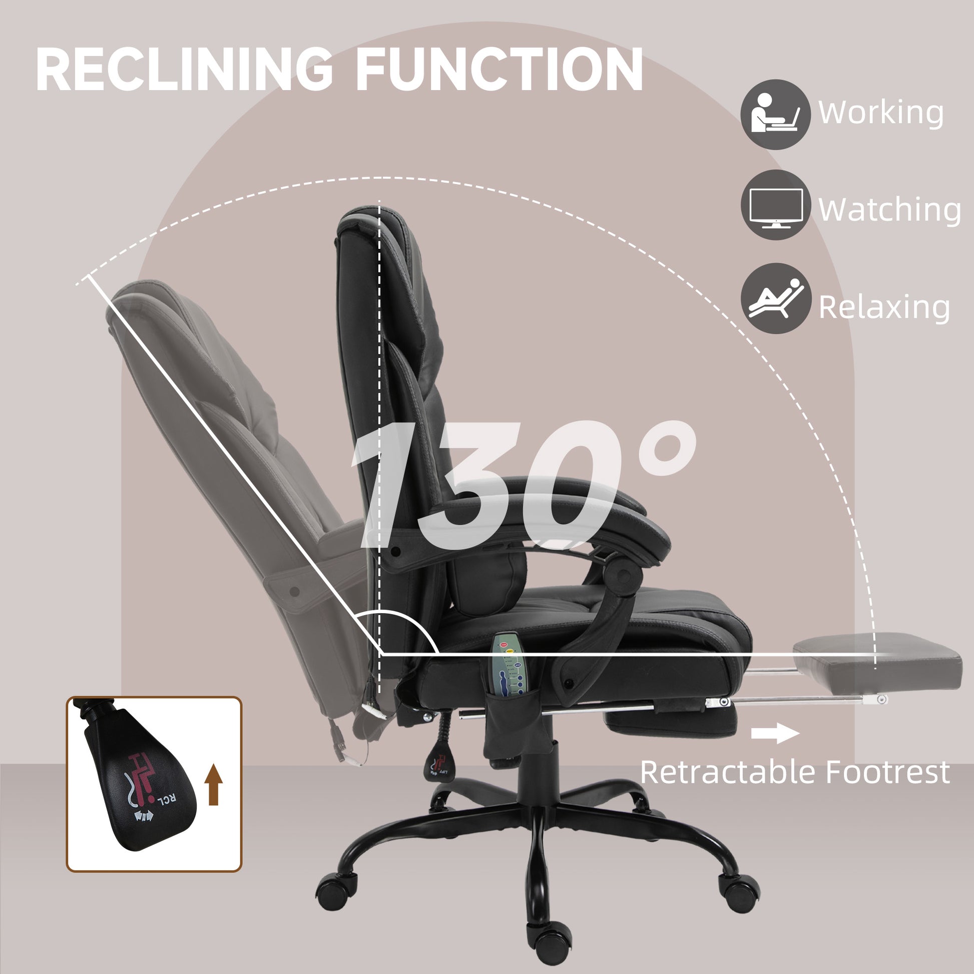 Massage Office Chair With 6 Vibrating Points, High Back Reclining Office Chair With Footrest And Remote, Black
