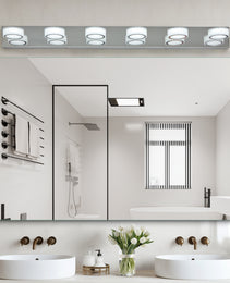 45 Modern 6-Light LED Vanity Light, Sleek Chrome Bathroom Wall Light Fixture For Mirror, Shower, And Bathroom Decor