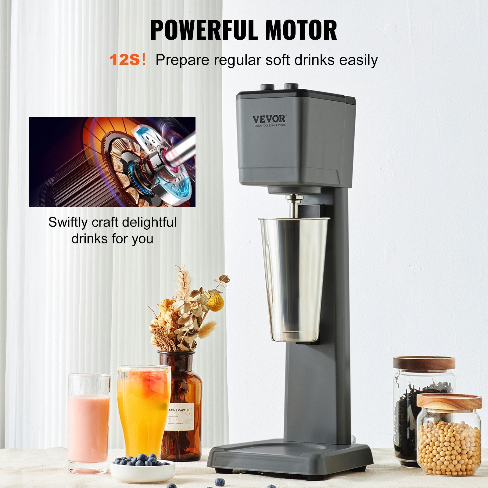 Milkshake Maker Machine, 375W Commercial Milk Shake Maker Mixer, Single Head Drink Mixer Blender Machine, 3-Speed Milkshake Blender With 27.7oz Stainless Steel Cup For Commercial