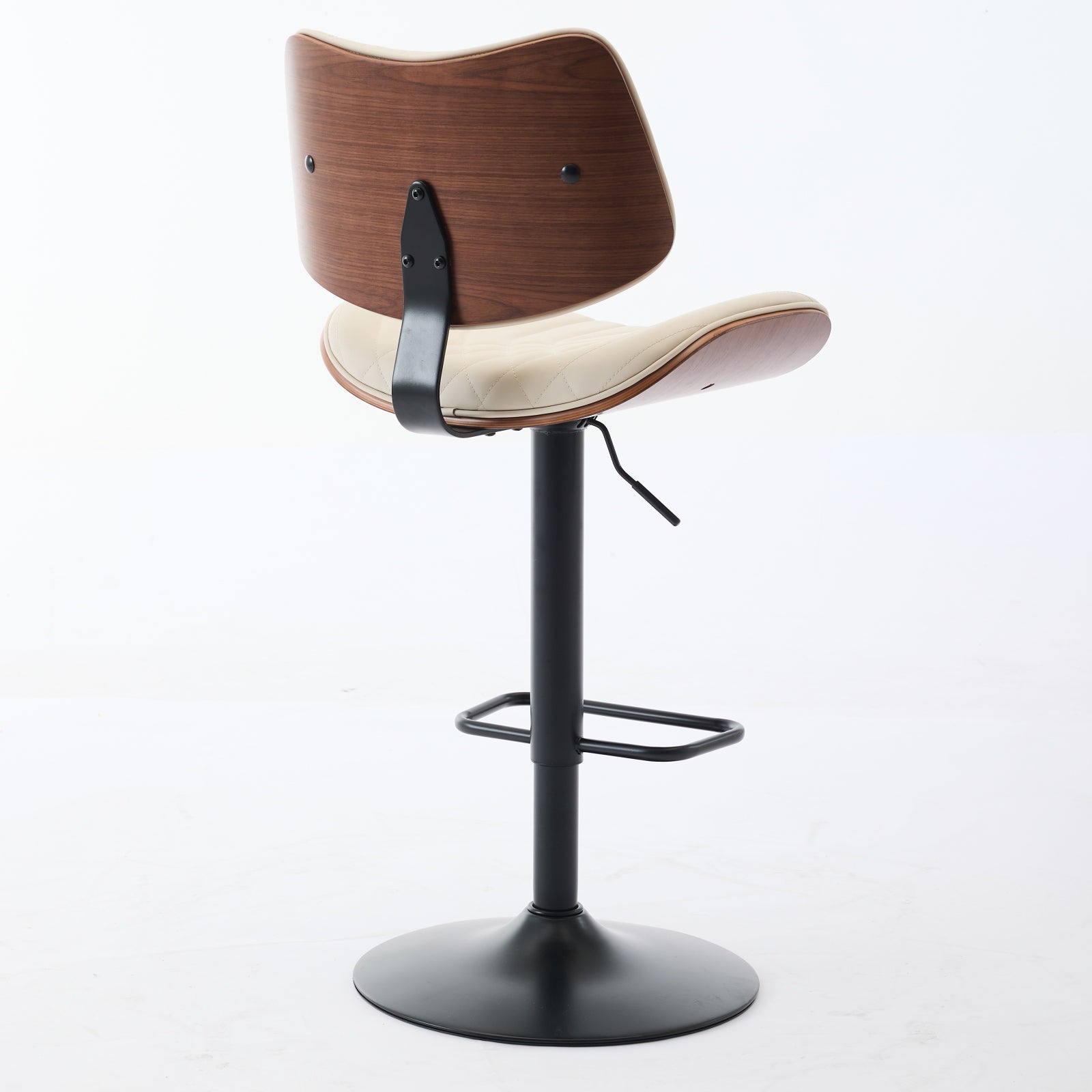 Walnut Bentwood Bar Stools Mid Century Modern Adjustable Counter Height Black Leather Upholstered 360 Swivel Bar Chairs For Kitchen Island Dining Room  Cafe, 1 Chair 1carton,Beige