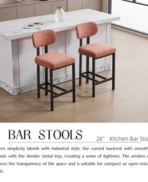 Bar Stools Set Of 2, 26 Inch Modern Upholstered Fabric Counter Height Barstools, Kitchen Island Chairs With Black Metal Legs For Dining Room Kitchen Island Bar