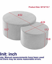 Nesting Coffee Table Set Of 2,Upholstered Round Coffee Tables Set Of 2 For Living Room, Modern Foam Round Coffee Table Side Table End Table Ottoman, No Assembly