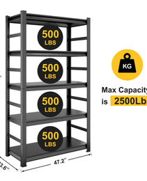Storage Shelves 5 Tier Heavy Duty Metal Shelving Unit Adjustable Shelving Units And Storage Rack Kitchen Garage Shelf H72 X W47.2 X D23.6