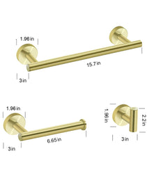 3-Pieces Bathroom Hardware Accessories Set - Towel Bar, Toilet Paper Holder, Robe Towel Hooks