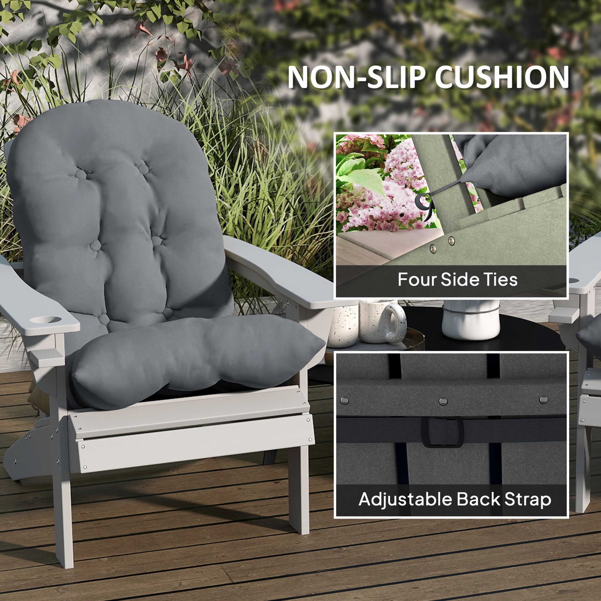 Adirondack Chair Cushions Set of 2, Tufted High Back Patio Non-Slip Cushions for Adirondack Chairs, Gray