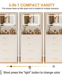 3 In 1 Vanity Desk With Open Top Mirror,Small Make Up Vanity Set With Visible Glass Desktop,Compact Makeup Vanity With 3 Drawers,Dressing Table For Bedroom - CJDS
