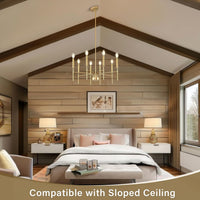 Modern Farmhouse Gold Chandeliers for Dining Room Light Fixture, 8-Light Metal Candle Chandeliers Lighting for Living Room Staircase Foyer Entryway Bedroom