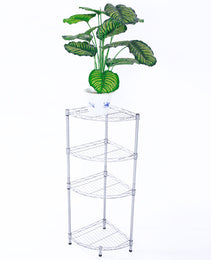 4-Tier Corner Storage Shelves, Wire Shelving Unit, Metal Shelf, Steel Storage Rack For Laundry Bathroom Kitchen Silver