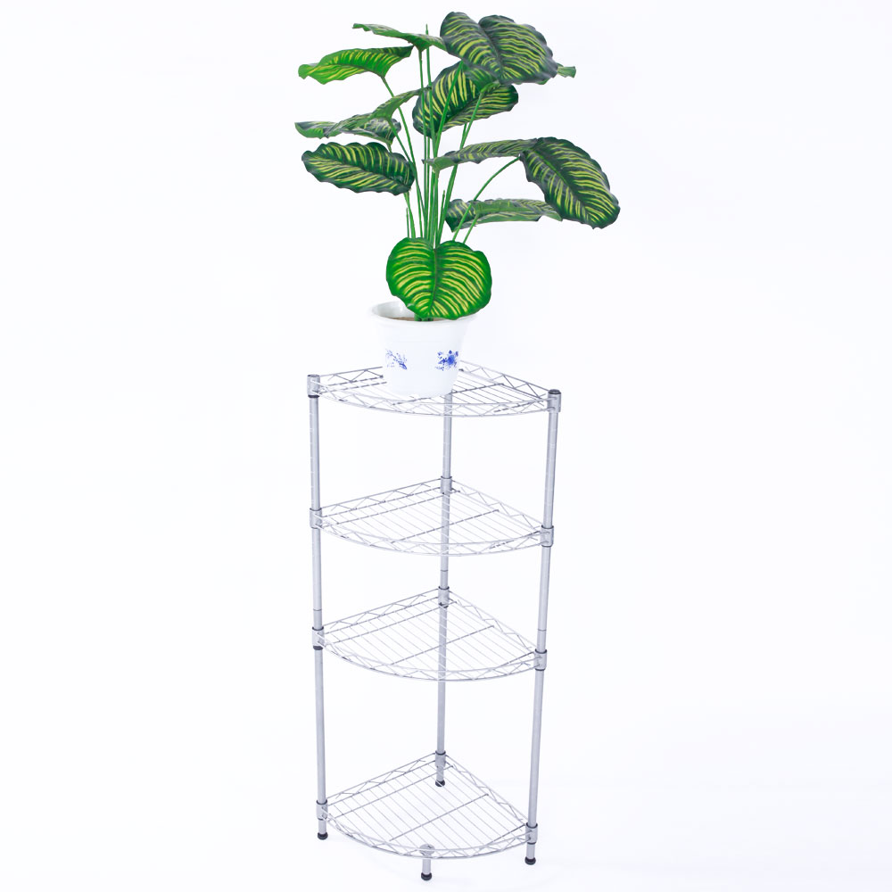 4-Tier Corner Storage Shelves, Wire Shelving Unit, Metal Shelf, Steel Storage Rack For Laundry Bathroom Kitchen Silver