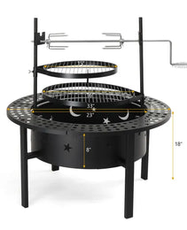 33 Inch Outdoor Fire Pit With 2 Cooking Grills, Wood Burning Firepit With Removable Swivel Grill, For Backyard Deck Bonfire Patio Picnic, Black
