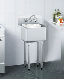 Stainless Steel Prep & Utility Sink – Commercial Single Bowl Free-Standing Station with Faucet & Adjustable Legs