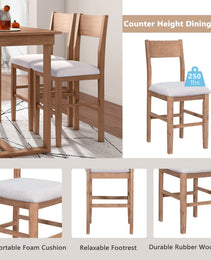 TOPMAX Farmhouse Counter Height 5-Piece Dining Table Set With 1 Rectangular Dining Table And 4 Dining Chairs For Small Places,Brown  Old