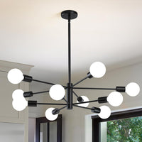 Modern Chandeliers for Dining Room, Black and Gold Chandelier Ceiling Light Fixture 6-Light Sputnik Chandeliers Mid Century Chandeliers for Living Room,Kitchen Island,Bedroom,Foyer
