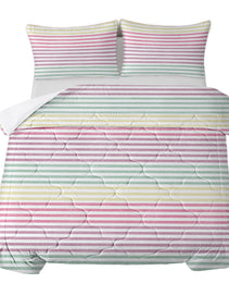 Striped Comforter Set Full Size, Rainbow Comforter Bedding Set Pink Yellow Green Purple 3 Piece, 1 Comforter And 2 Pillow Shams
