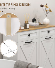 Tilt Out Laundry Hamper Cabinet, Bathroom Storage Cabinet with 2 Removable Baskets and 2 Drawers, White