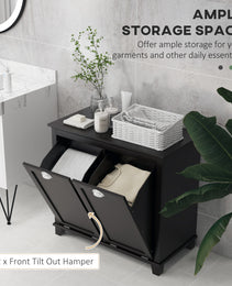 Bathroom Storage Cabinet, Tilt-Out Laundry Hamper with 2 Compartments, Black