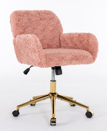 A&A Furniture Office Chair,Artificial Rabbit Hair Home Office Chair With Golden Metal Base,Adjustable Desk Chair Swivel Office Chair,Vanity Chair
