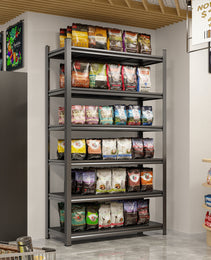 Garage Storage Rack, 6-Story Metal Shelves, Adjustable Partition Storage Unit, Supermarket, Home, Garage, Basement Storage Rack, Black, Requires Assembly