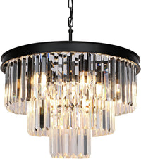 Black Crystal Chandeliers for Dining Room，4-Lights D12 Inch