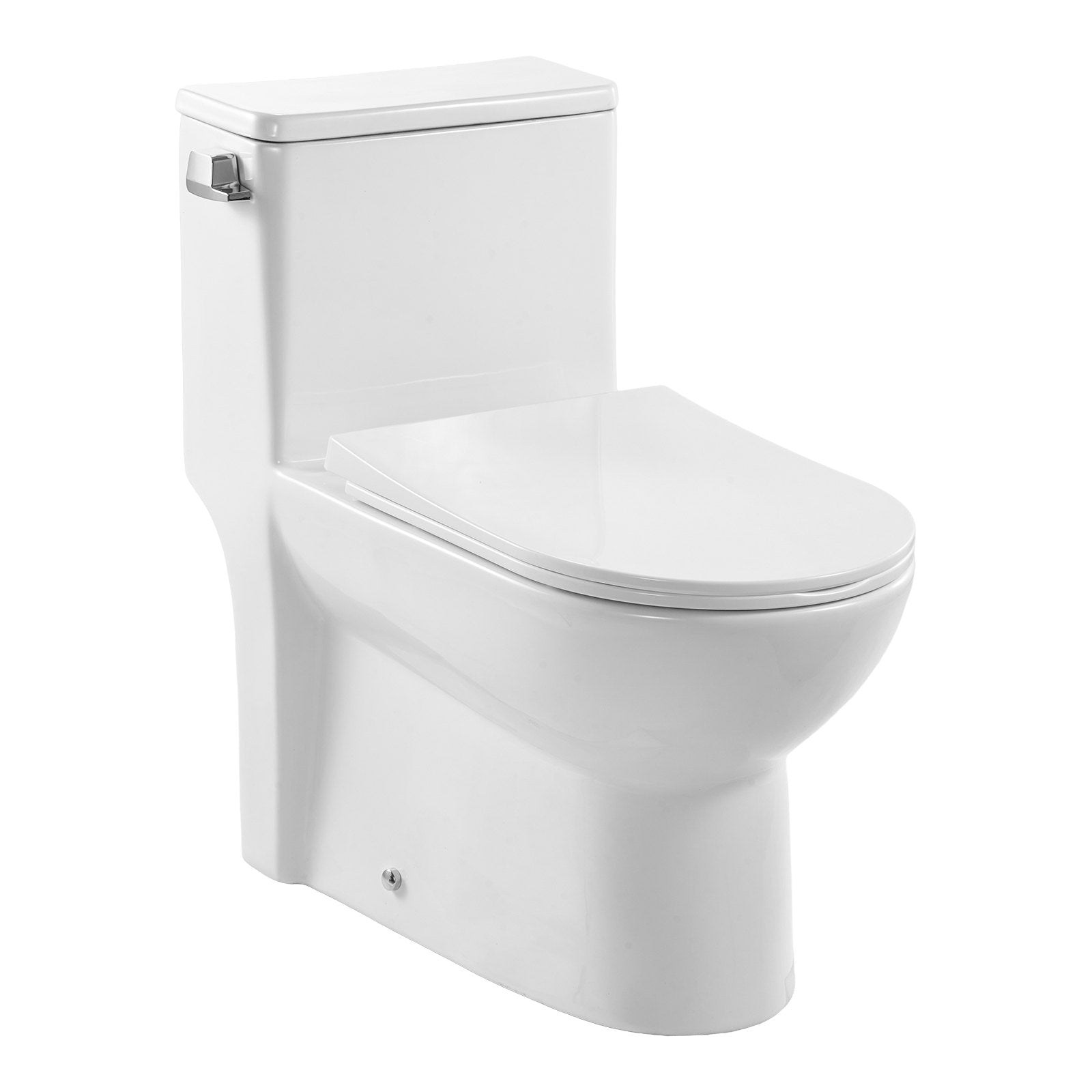 One-Piece Round Toilet – 1.28 GPF Efficient Flush, Compact Skirted Design, Easy-Clean Glazed Ceramic Bathroom Toilet