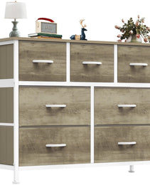 Tall Dresser Fabric Storage Tower ,Wooden Top For Kid Room, Closet, Entryway, Nursery