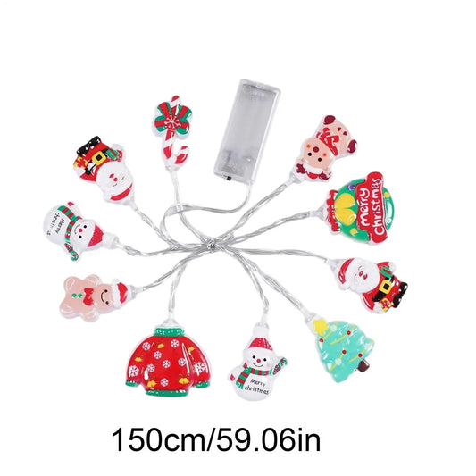 Santa Claus String Light LED Santa Snowman Cute String Lights Christmas Tree Hangings Decor For Porch Front Door Yard Patio Path