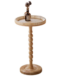 Wooden Coffee Table Round Rattan Side Table Living Room Coffee