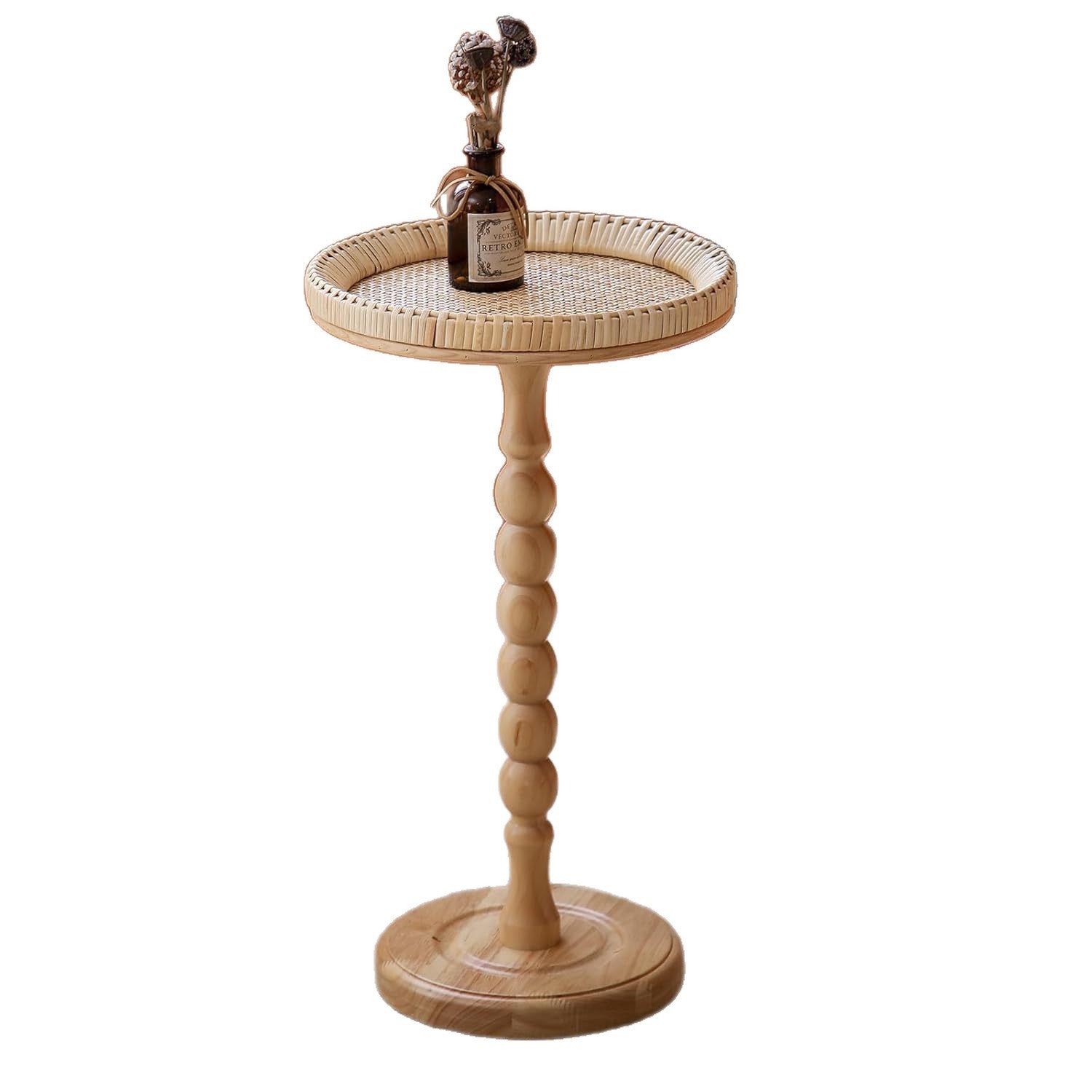 Wooden Coffee Table Round Rattan Side Table Living Room Coffee
