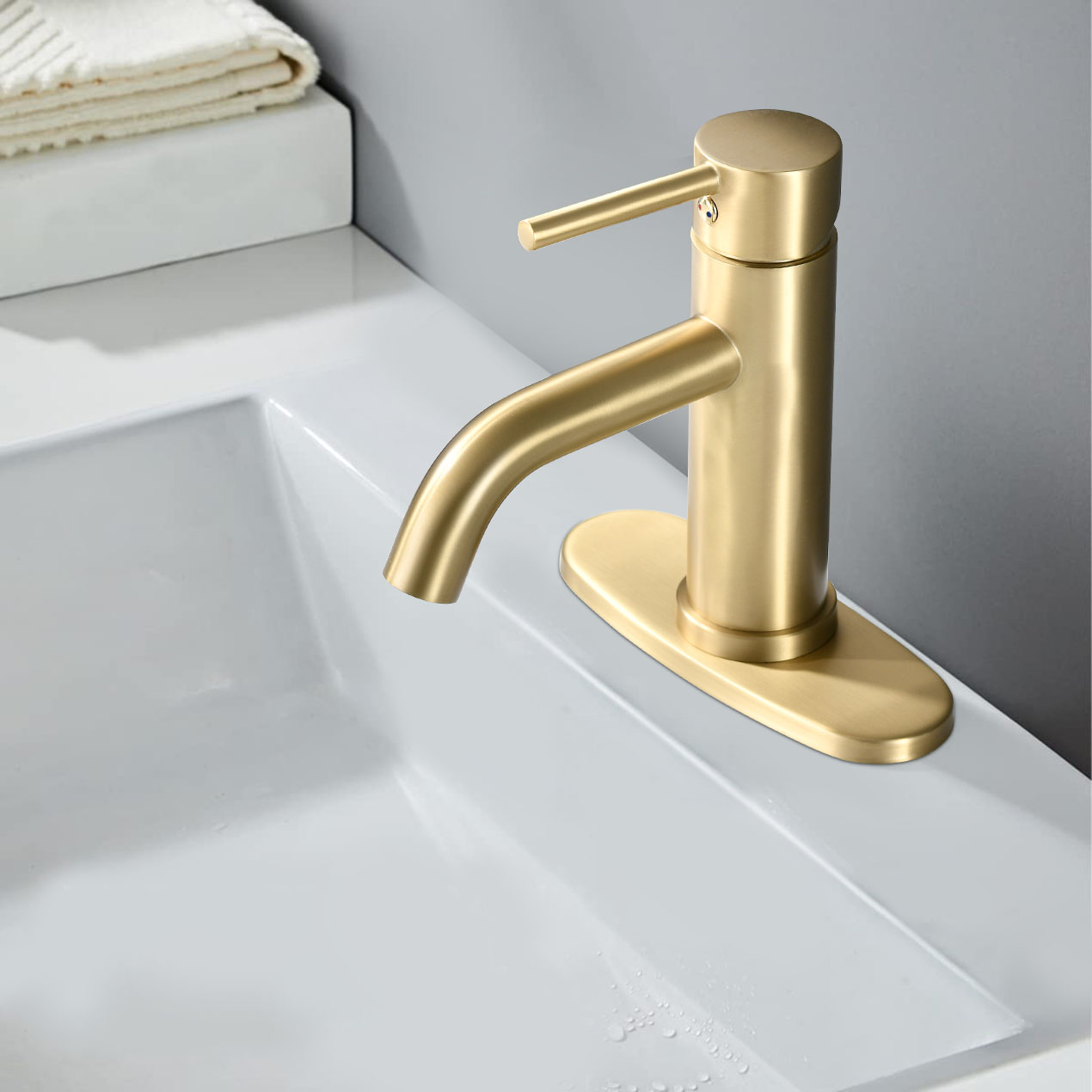 Universal 1 & 3-Hole Bathroom Faucet, ADA Compliant With 6.57 High Waterfall Spout In Brushed Gold Stainless Steel