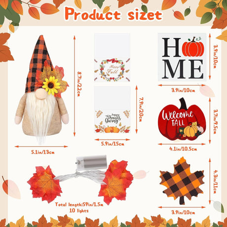 Fall Gnome Tiered Tray Decorations Set Farmhouse Pumpkin Decor Autumn Maple Leaf Table Centerpieces With Fall String Lights Thankgiving Day Fall Greeting Card Autumn Harvest Decorations - CJDS - FC