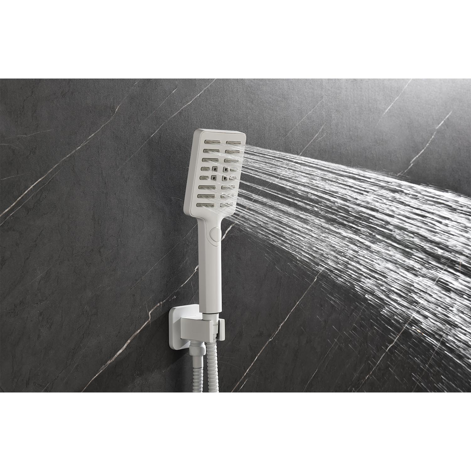 Shower System With Shower Head, Hand Shower, Slide Bar, Bodysprays, Shower Arm, Hose, Valve Trim, And Lever Handles