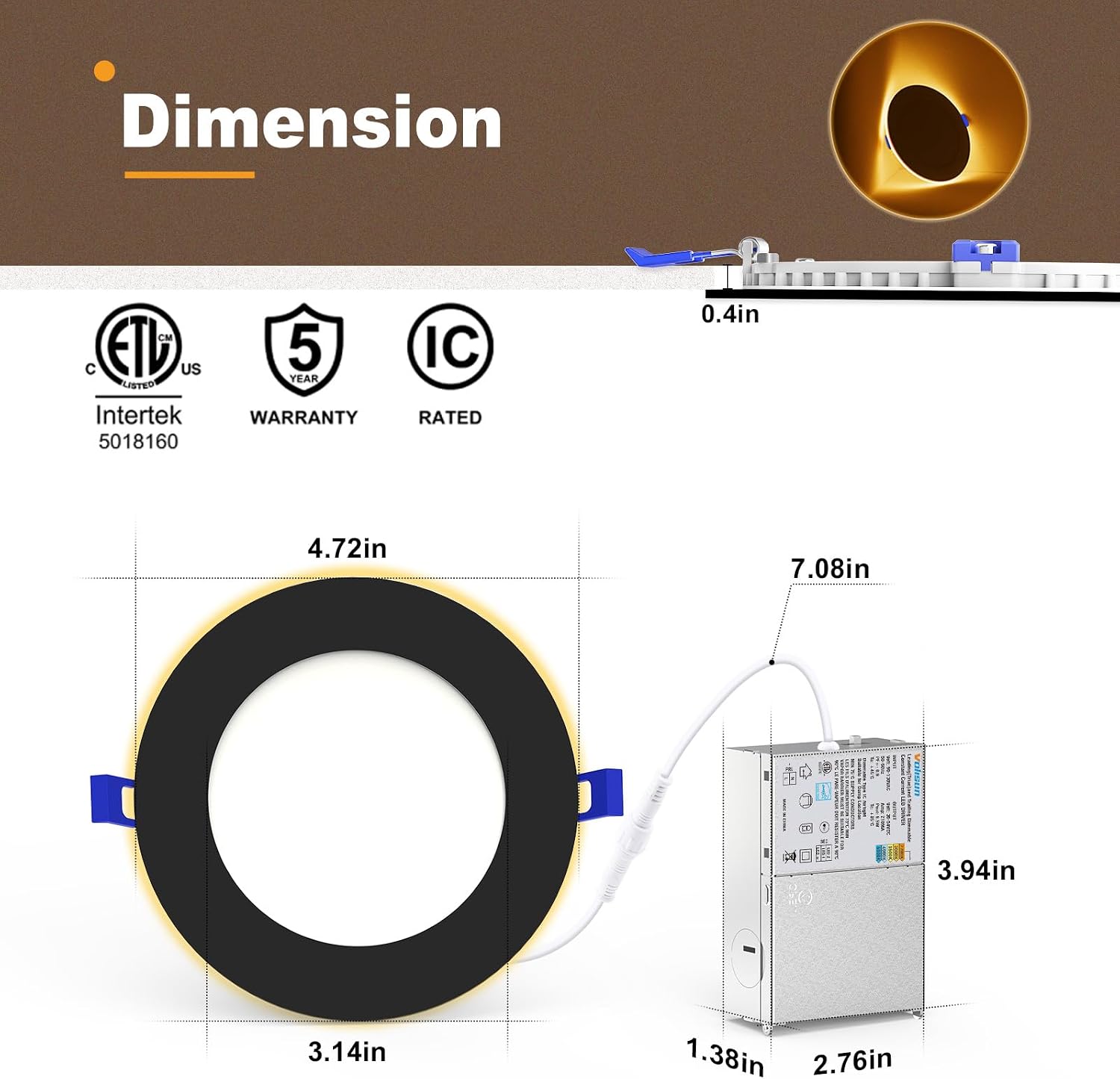 4" Downlight Round Black - with night light - 5CCT - AZ